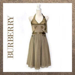 BURBERRY Silk Chiffon Halter Cocktail Dress